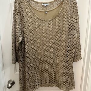 J M Collection Gold Lace sheer top with attached shirt 3x